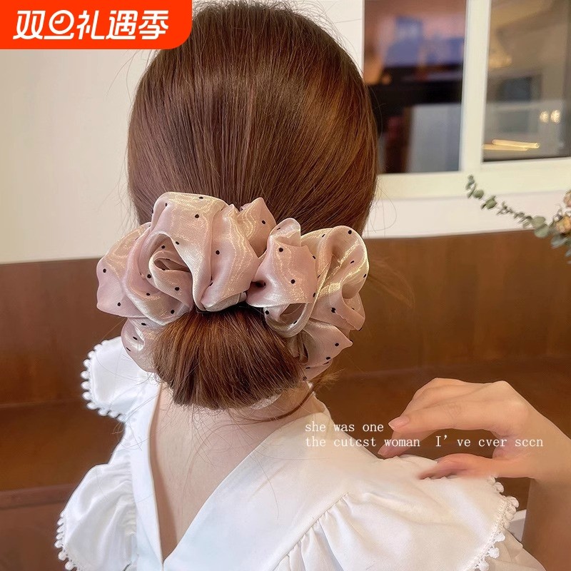 法式温柔波点大肥肠圈珠光纱渐变气质丸子头发圈马尾发绳新款发饰