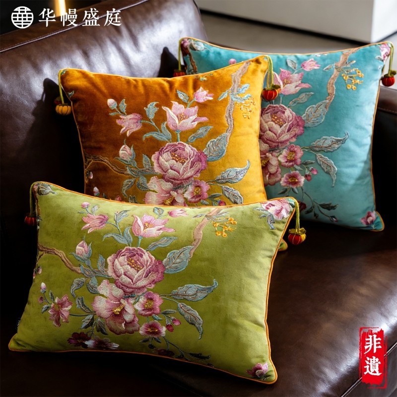 新中式抱枕高端轻奢感靠枕沙发客厅靠垫中国风刺绣椅座垫腰靠腰枕
