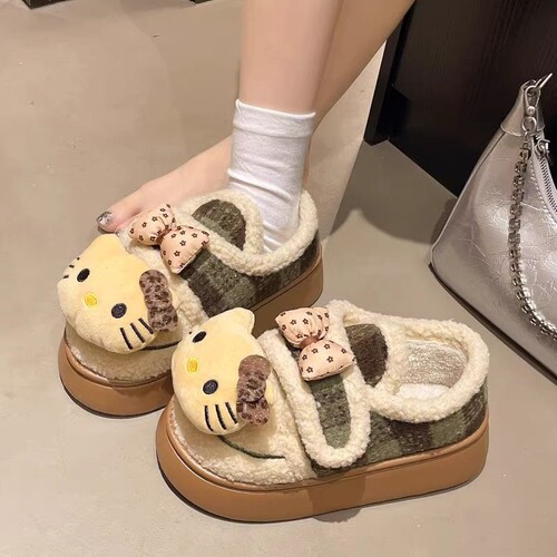 意尔康心选可爱卡通小猫棉鞋女2026秋冬季新款踩屎感魔术贴圆头保