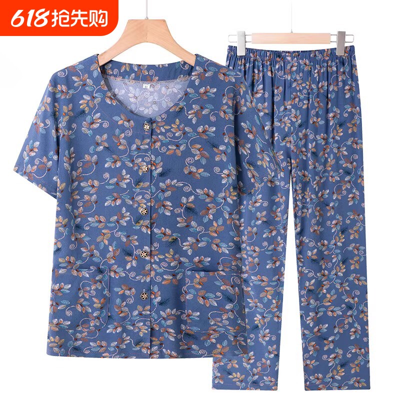 老人夏装女棉绸套装中老年女装妈妈装夏季开衫奶奶短袖老太太服装
