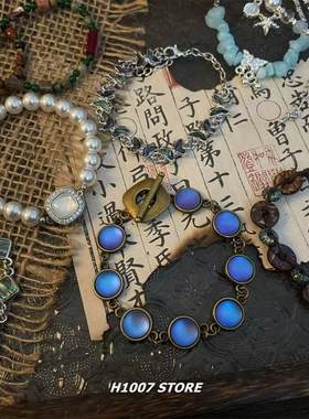 新款民族风蓝色系重工女手链男手串高颜值小众设计感Vintage手饰