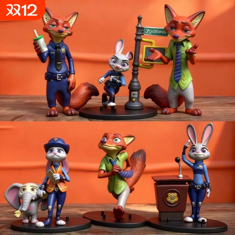 疯狂汉堡动物城系列尼克狐手办乖乖兔朱迪玩具模型车载摆件礼物