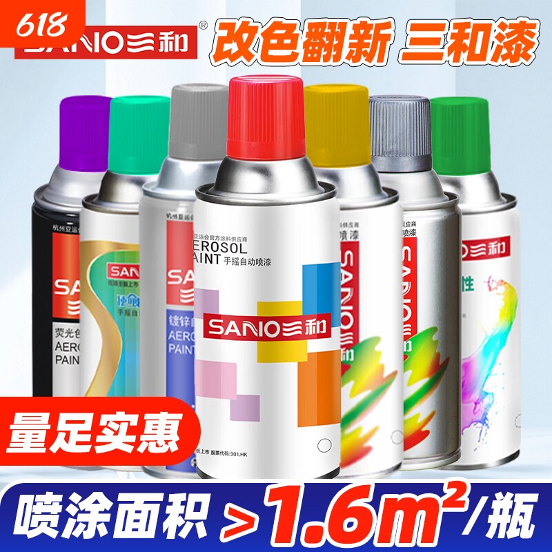 三和牌自动喷漆手摇漆黑色白色金属防锈油漆光油自行车轮毂改色
