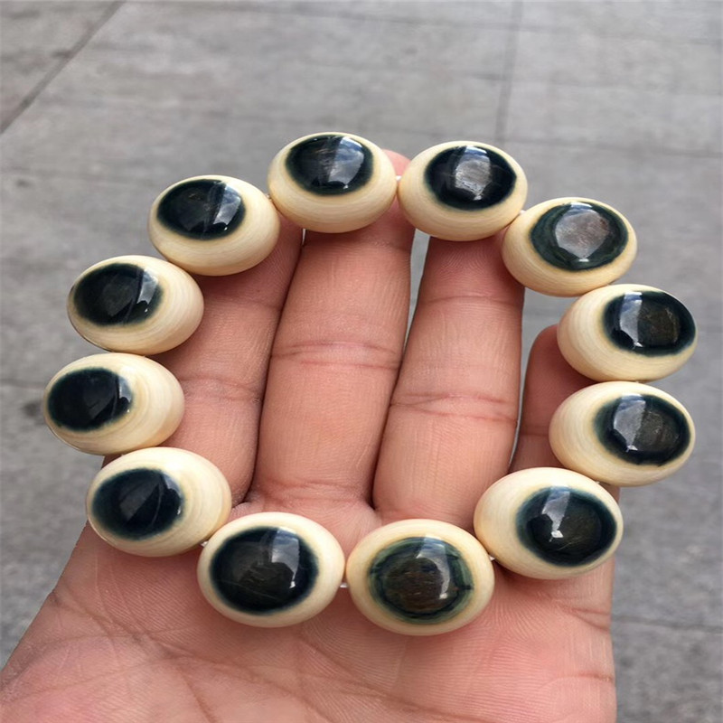 合成树脂象牙色蓝眼睛手串蓝皮大眼睛佛珠手链男款女念珠文玩礼品