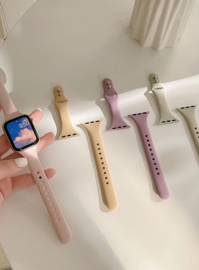 适用applewatchs11表带苹果s10手表带iwatchSE3腕带s9硅胶双钉扣ultra3智能运动六七八代小蛮腰夏天透气女款