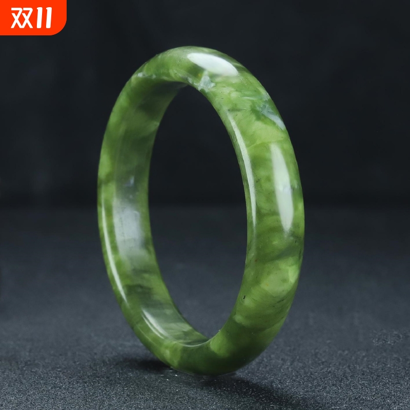 天然正品岫玉手镯冰种宽条玉镯子玉石飘花平安镯玉镯女款送礼物