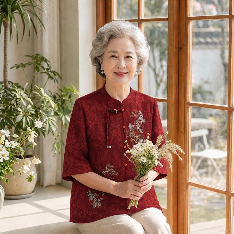 奶奶夏装新款国风衬衫中老年套装图片