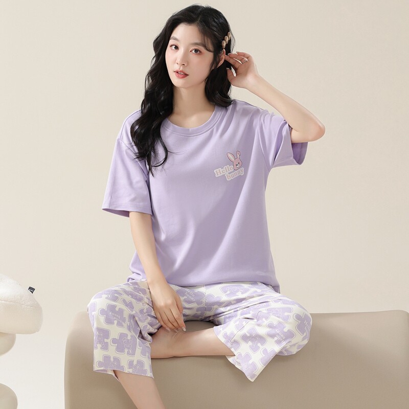 2026新款睡衣女纯棉短袖七分裤家居服可外穿今年流行爆款套装薄款图片