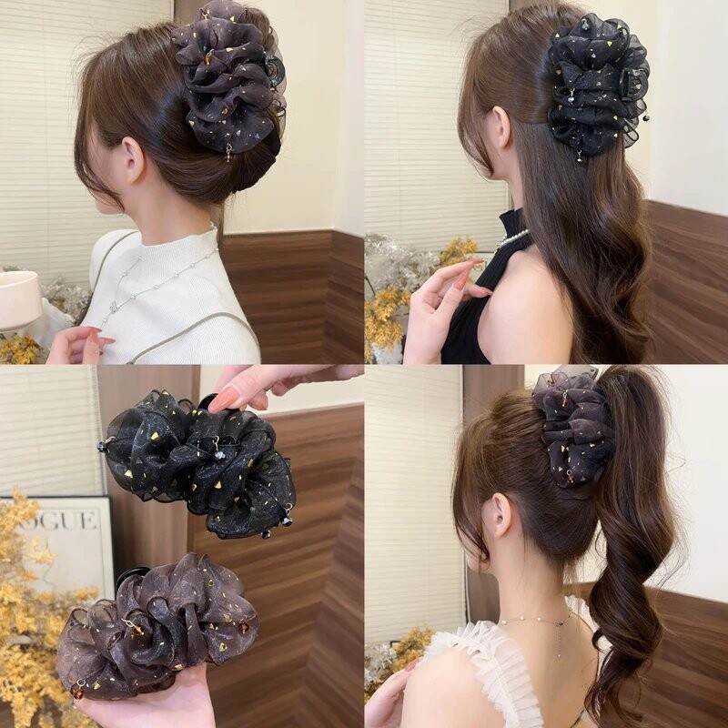 2026新款时尚百搭云朵泡泡水钻抓夹显发量后脑勺头饰发饰黑色紫色