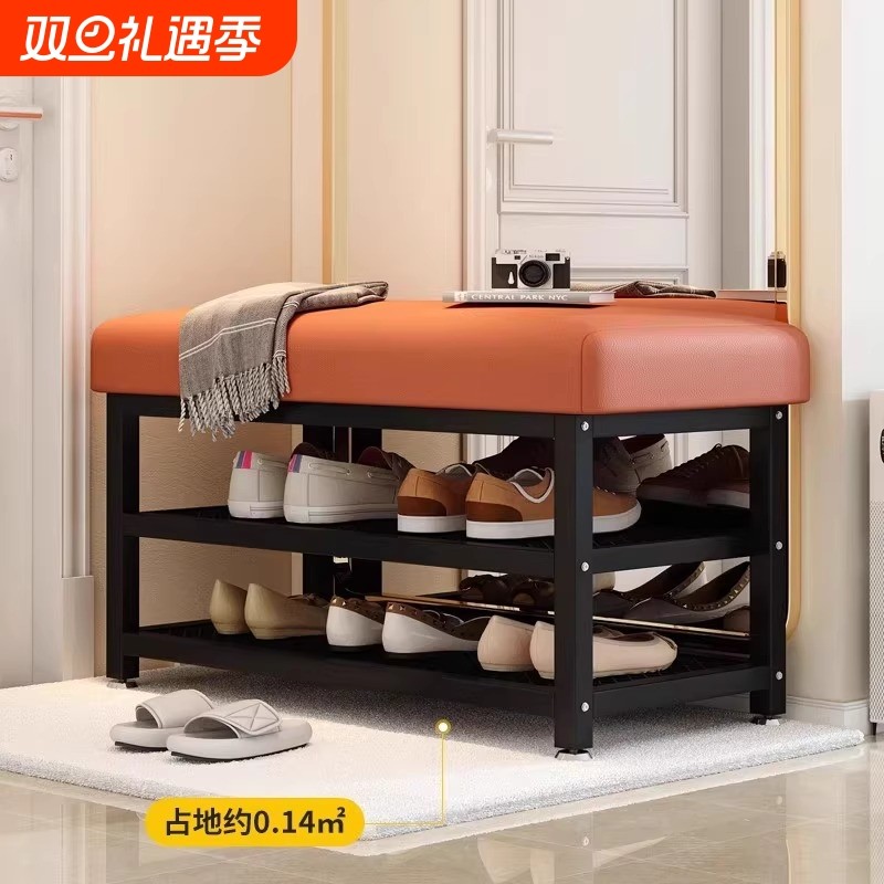 换鞋凳家用收纳凳穿鞋凳入户鞋柜坐凳一体铁艺可坐式软包垫鞋架
