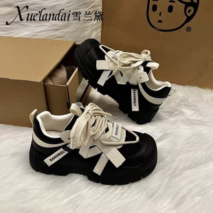 透气增高厚底老爹鞋 新款 女 高颜值2024秋季 雪兰黛小众设计感奶盖鞋