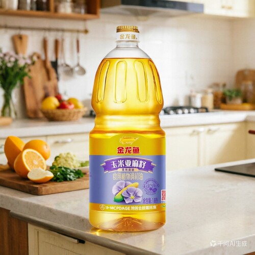 金龙鱼玉米亚麻籽食用油1.8L瓶装小瓶家用压榨食用调和油植物健康