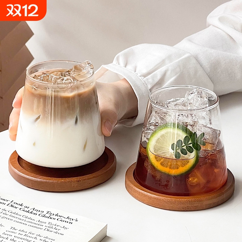 日式富士山杯高颜值家用耐高温简约透明冰美式牛奶咖啡杯玻璃杯子
