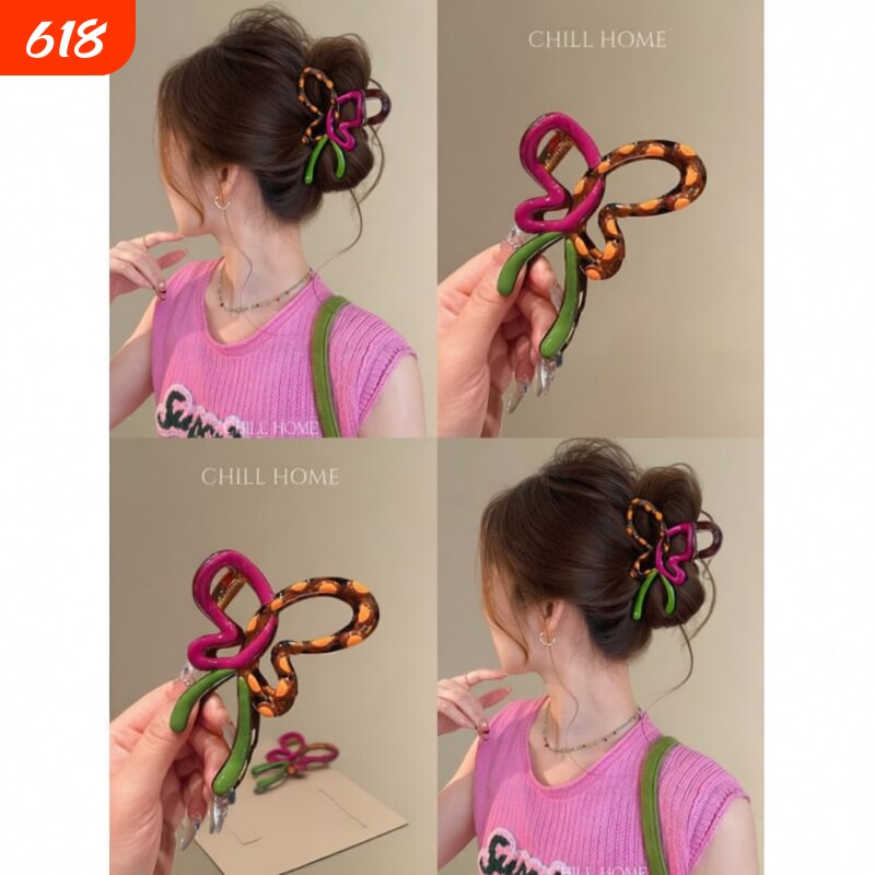 高级感撞色波点蝴蝶结抓夹女高端后脑勺鲨鱼夹发量少发夹头饰春夏