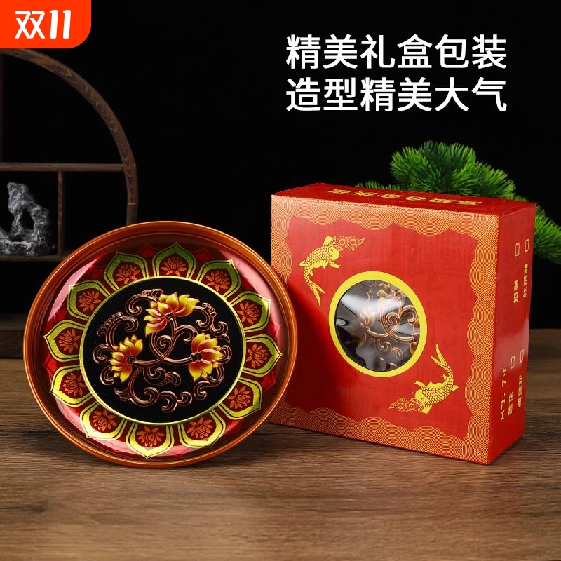 合金观音财神供果果盘佛前莲花果盘家用上供水果盘佛堂贡品供盘