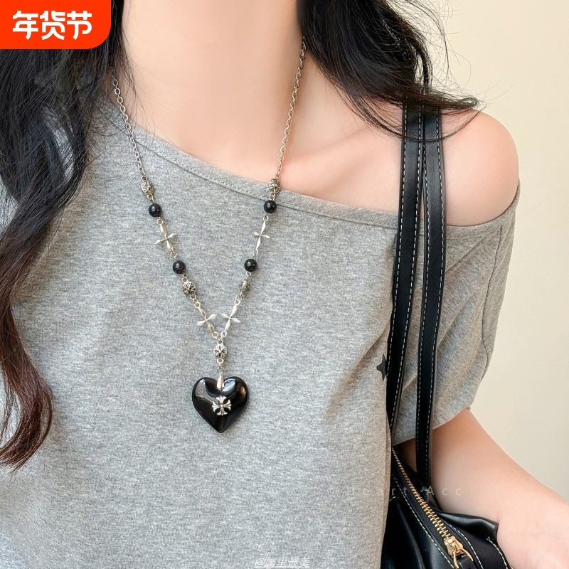 爱心十字架吊坠项链女甜酷辣妹风长款毛衣链ins小众时尚个性配饰