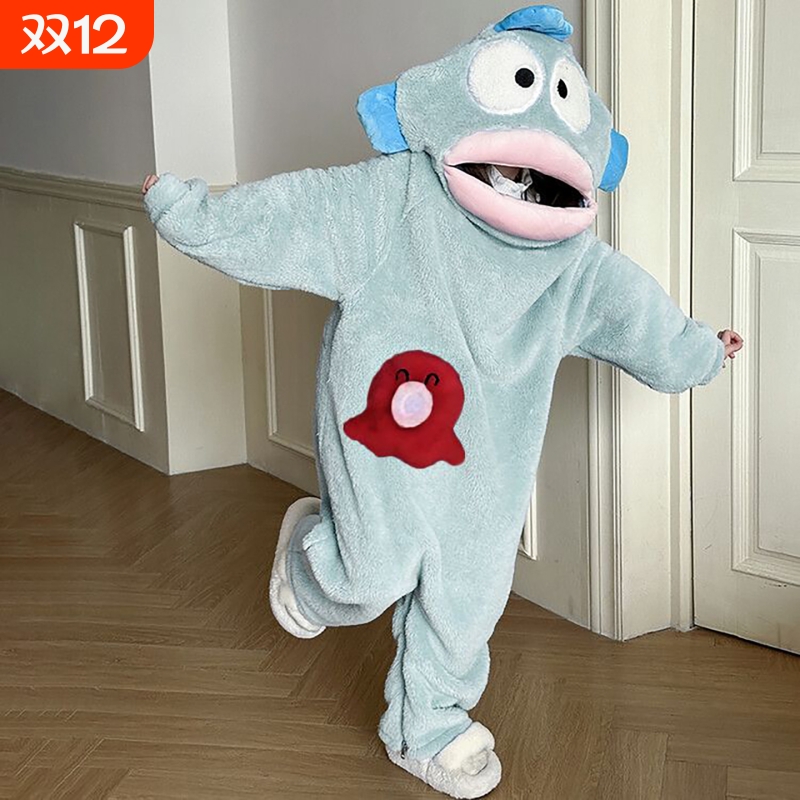 儿童男女孩可爱丑鱼搞怪连体睡衣