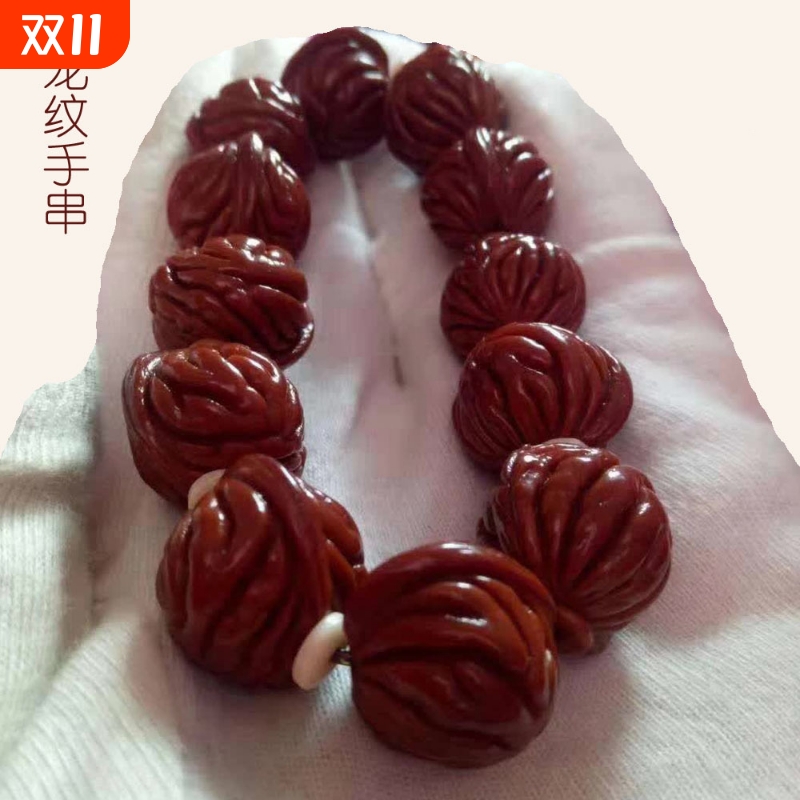 秦岭龙纹桃核核桃金刚原籽单圈文玩佛珠手串手链脑纹麒麟纹野生