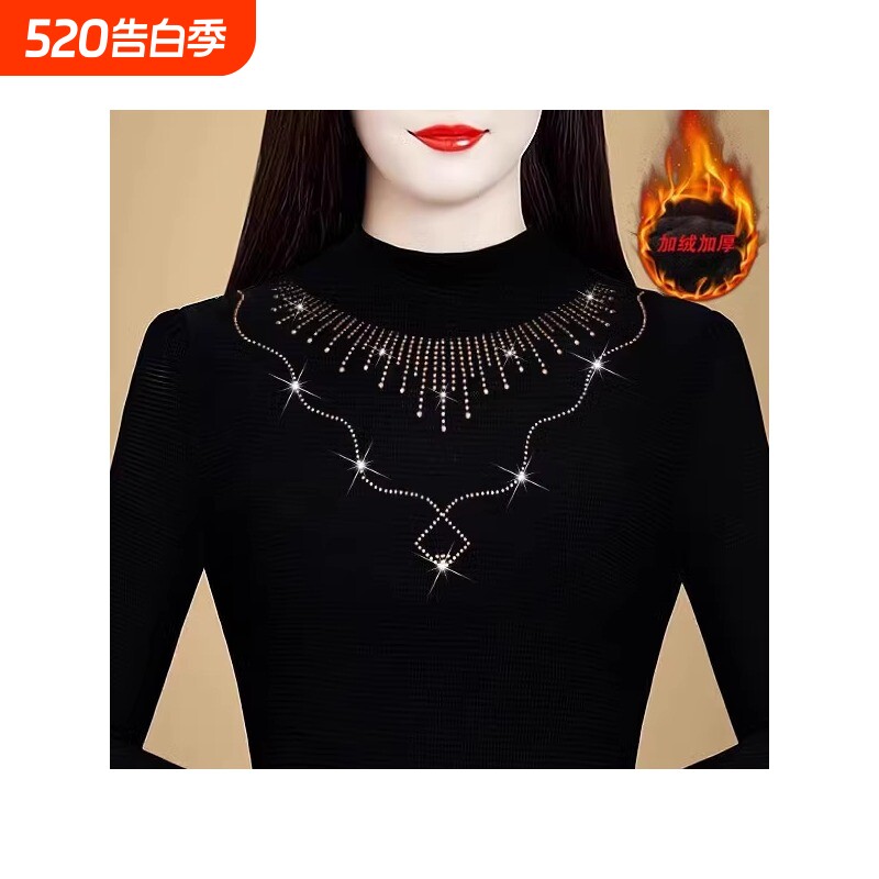 加绒加厚打底衫女内搭秋冬洋气上衣妈妈款半高领红色黑色紫色新年