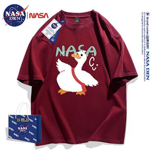 t恤男女夏季 2024oversize百搭半袖 潮牌纯棉重磅短袖 NASA联名美式