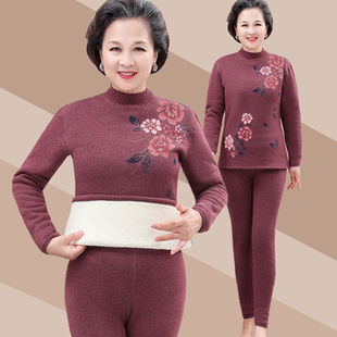 老太太加绒加厚秋冬 女中老年人妈妈秋衣秋裤 奶奶冬装 保暖内衣套装