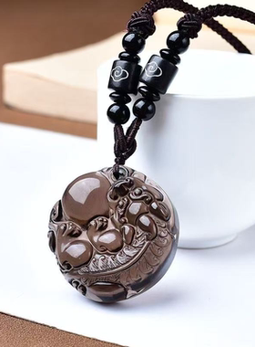 天然冰种黑曜石有求必应貔貅吊坠