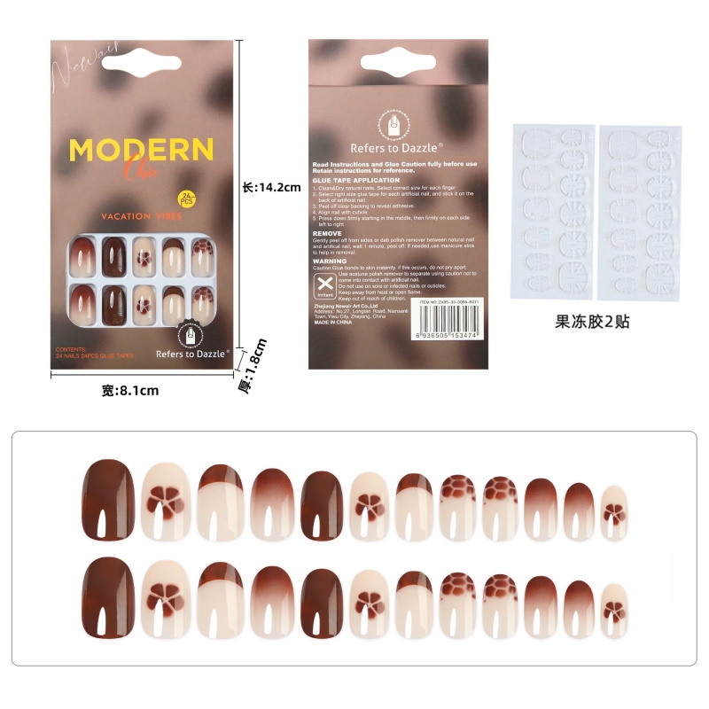 欧美经典圆头穿戴甲法式豹纹简约