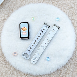 【海盐芝士猫】适用华为手环10表带皮腕带可爱9/8NFC创意7皮质彩印女款荣耀手环10/9高级感band8双钉huawei