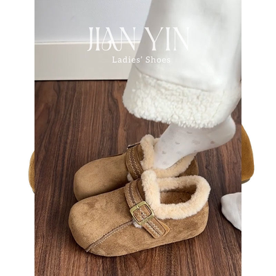 厚底内增高勃肯鞋女冬新款加绒保暖防滑包跟软底一脚蹬雪地棉鞋子