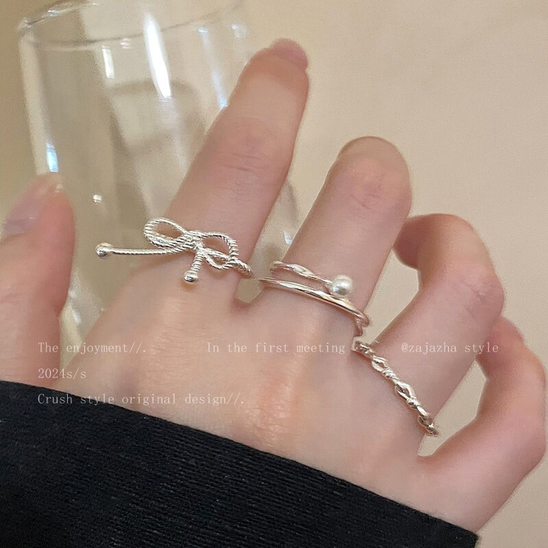 珍珠叠戴戒指女轻奢高级感食指戒配饰小众设计粗胖手大号装饰指环