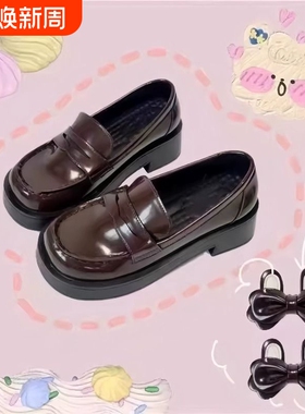 京泽春季原创jk制服鞋高跟小皮鞋中跟秋季方头粗跟不累脚棕色黑色