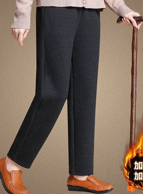 中年妈妈冬季休闲裤子中老年女加绒加厚直筒裤老太太秋冬奶奶棉裤