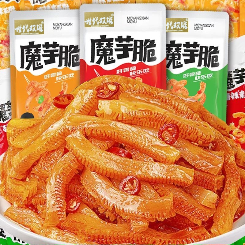整箱100包魔芋爽素毛肚零食香辣解馋网红零食休闲麻辣辣条