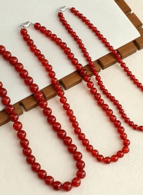 天然红玛瑙喜庆红项链小众串珠个性百搭锁骨链女高级感玉髓毛衣链