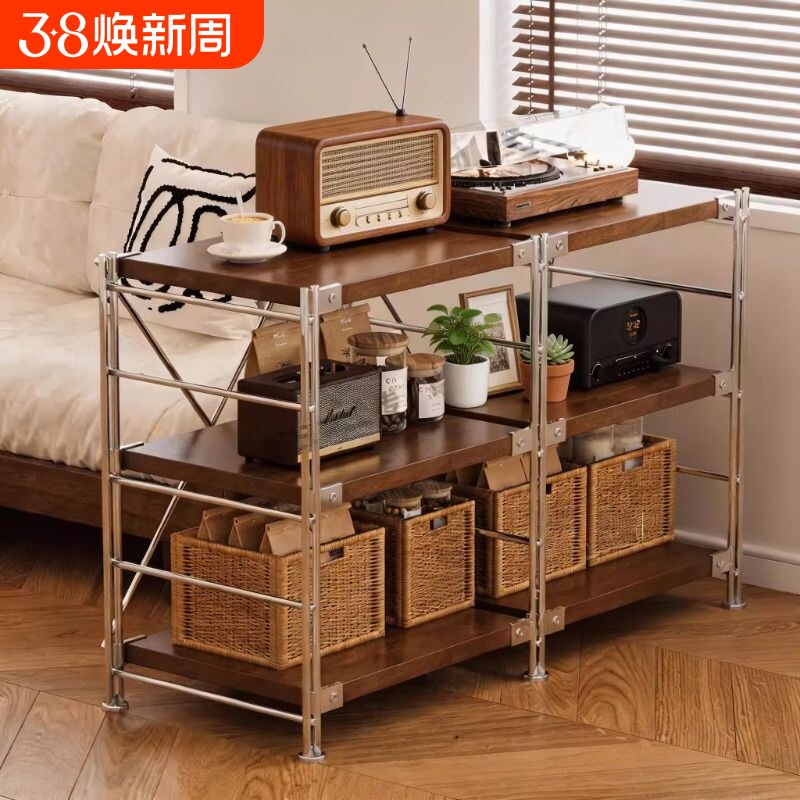 书本商品陈列展示架家用落地收纳架厨房储物架子日式原木风置物架