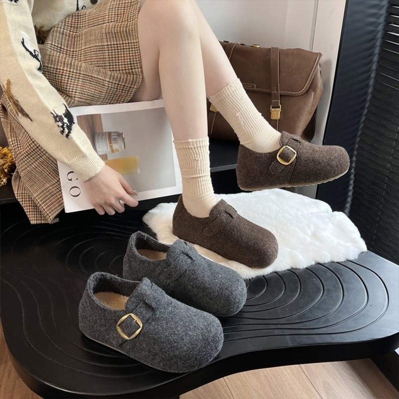 5cm～增高灰色加绒勃肯鞋女2025秋冬新款毛呢鞋小个子博肯鞋36-28,女鞋,勃肯鞋/软木鞋,淘宝优惠券,粉丝福利购,淘宝优惠卷