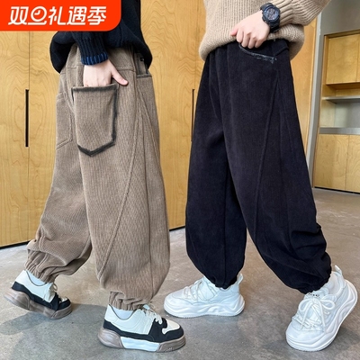 男童加绒裤子秋冬款2025新款儿童灯芯绒休闲裤冬季中大童男孩长裤