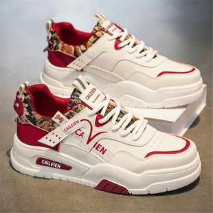 男鞋板鞋春季2026新款潮牌百搭厚底皮面休闲板鞋男士增高小白潮鞋