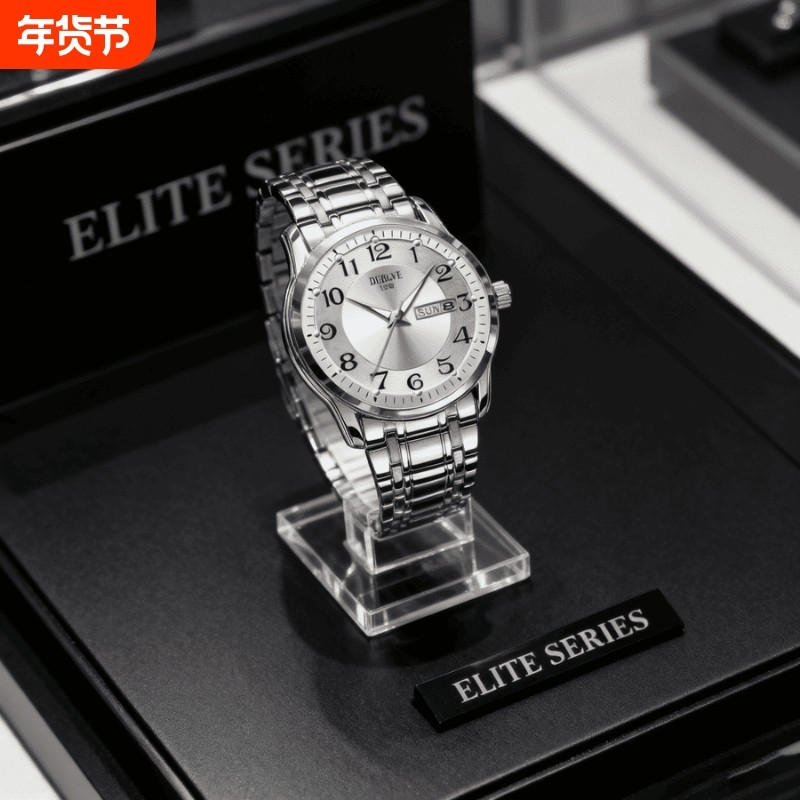 正品瑞士全自动非机械表手表男士双日历防水表夜光腕表石英实用