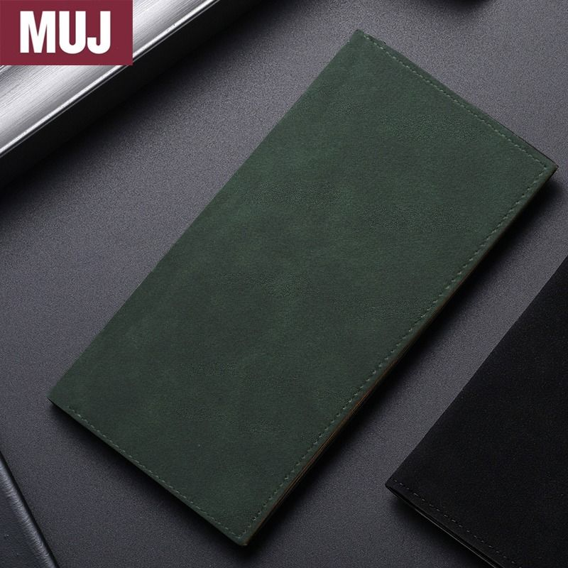 日本MUJ男士长款钱包翻毛皮超薄软皮皮夹钱夹证件卡包小巧轻薄