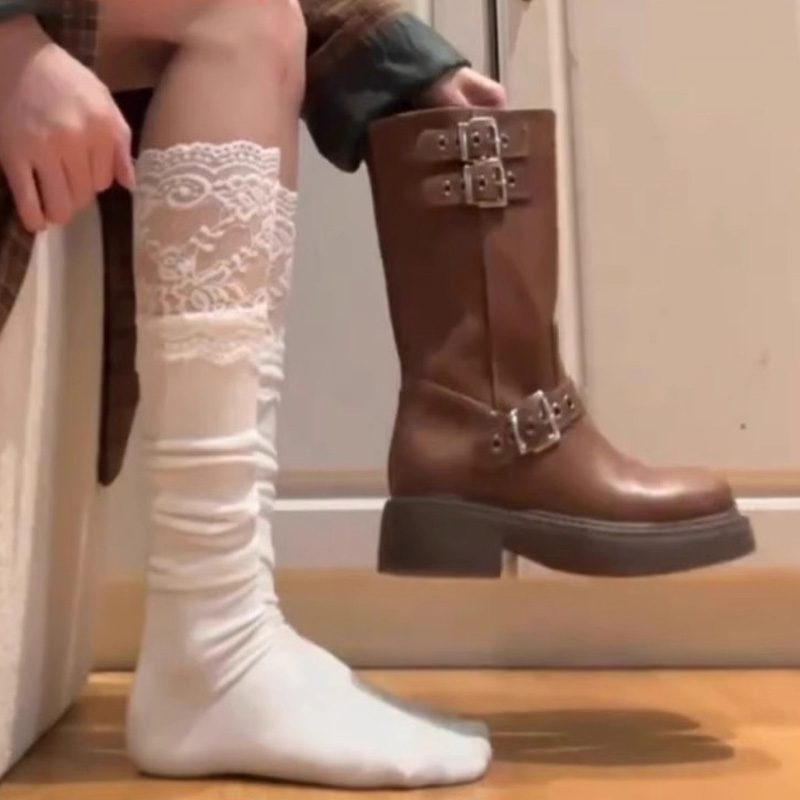 春秋小腿袜子女蕾丝花边纯欲风
