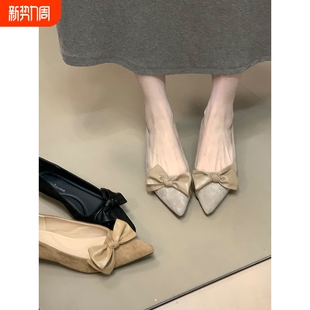 one 百搭通勤女鞋 尖头绒面低跟气质单鞋 新款 蝴蝶结2025秋季 ocean