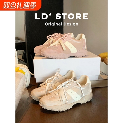 真皮~7cm内增高小个子厚底银色德训鞋女2025春新款休闲运动阿甘鞋