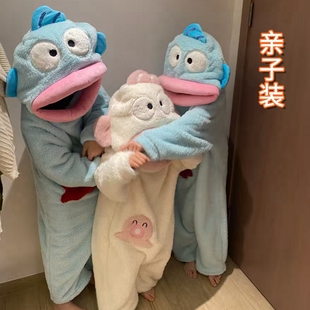 丑鱼睡衣珊瑚绒女款2025新款冬季高级感男加厚儿童睡袍白色家居服