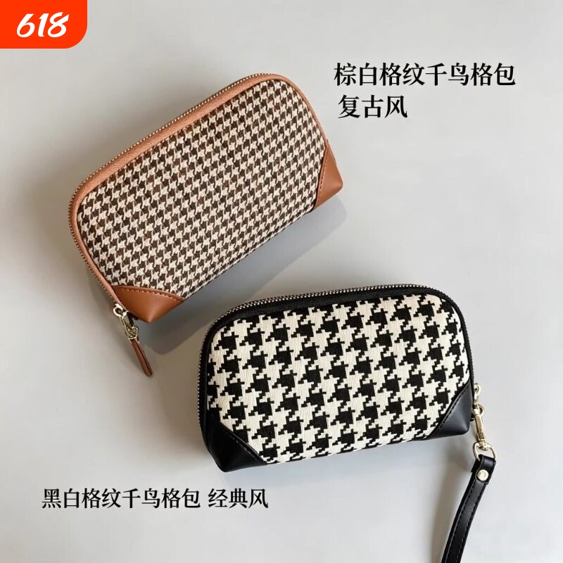 钱包女士2026帆布手拿包可放手机小包零钱包收纳格子精致大容量