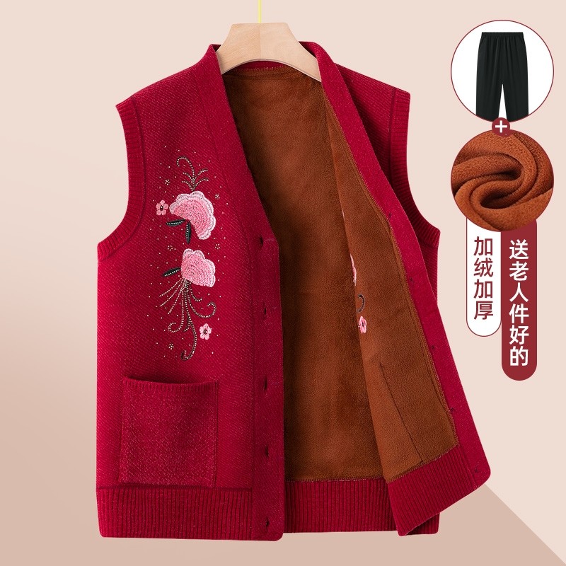 奶奶装秋冬马甲针织衫中老年女装保暖开衫老太太马夹加绒妈妈背心,女装/女士精品,中老年女装,淘宝优惠券,粉丝福利购,淘宝优惠卷