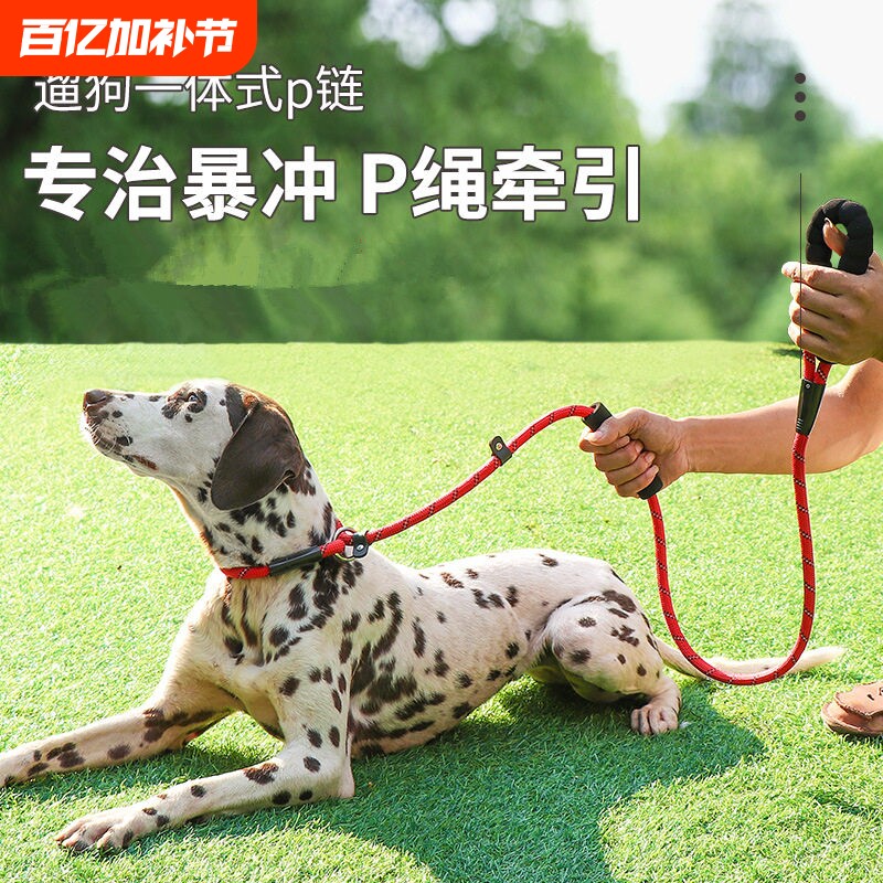 P绳狗狗牵引绳子小中大型犬专业训犬防爆冲金毛萨摩耶宠物遛狗P链