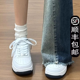 厚底板鞋女款2025秋季新款休闲软底小白鞋轻便小众百搭运动鞋圆头