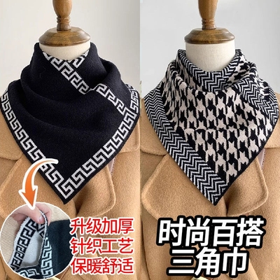 2025针织三角巾护颈小围脖秋冬套头保暖厚防脏脖套女假领百搭黑白
