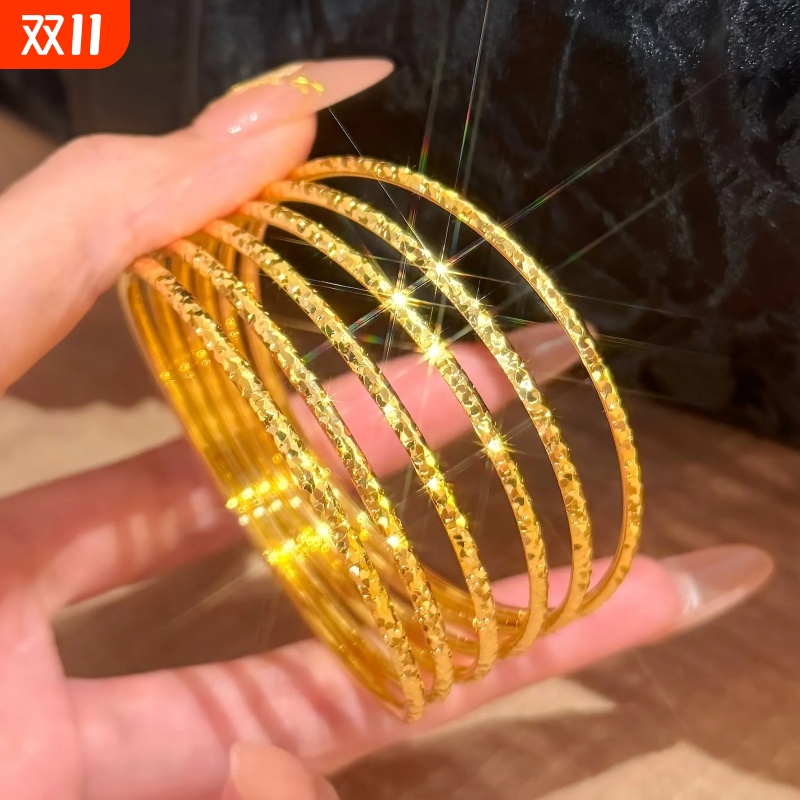 满天星碎冰冰窄版手镯实心闭口铜镀沙金高级时尚简约叠戴女款饰品